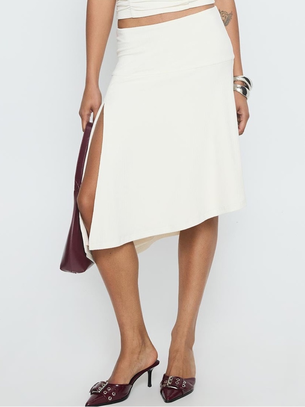 Princess Polly Cream Ribbed Knit Midi Skirt NWT Size 10